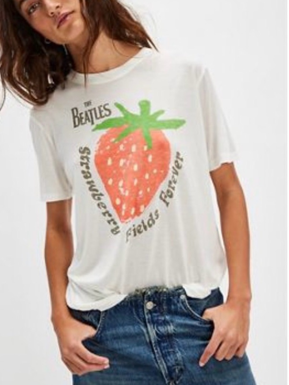 NWT Free People The Beatles Strawberry Fields cream Tee - Medium